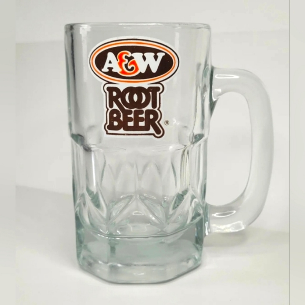 Vintage A & W ROOT BEER Heavy Large Root Beer Soda Clear Glass Mug 1980's